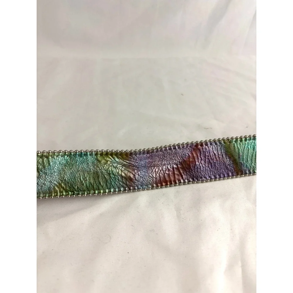 Vintage Rhinestone Belt Made in Spain Wide Leather Aurora Borealis Buckle Y2K